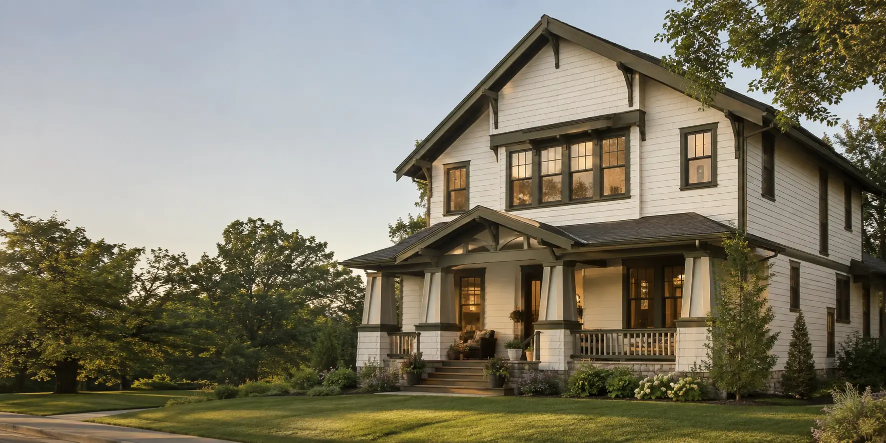 Warm white with olive trim